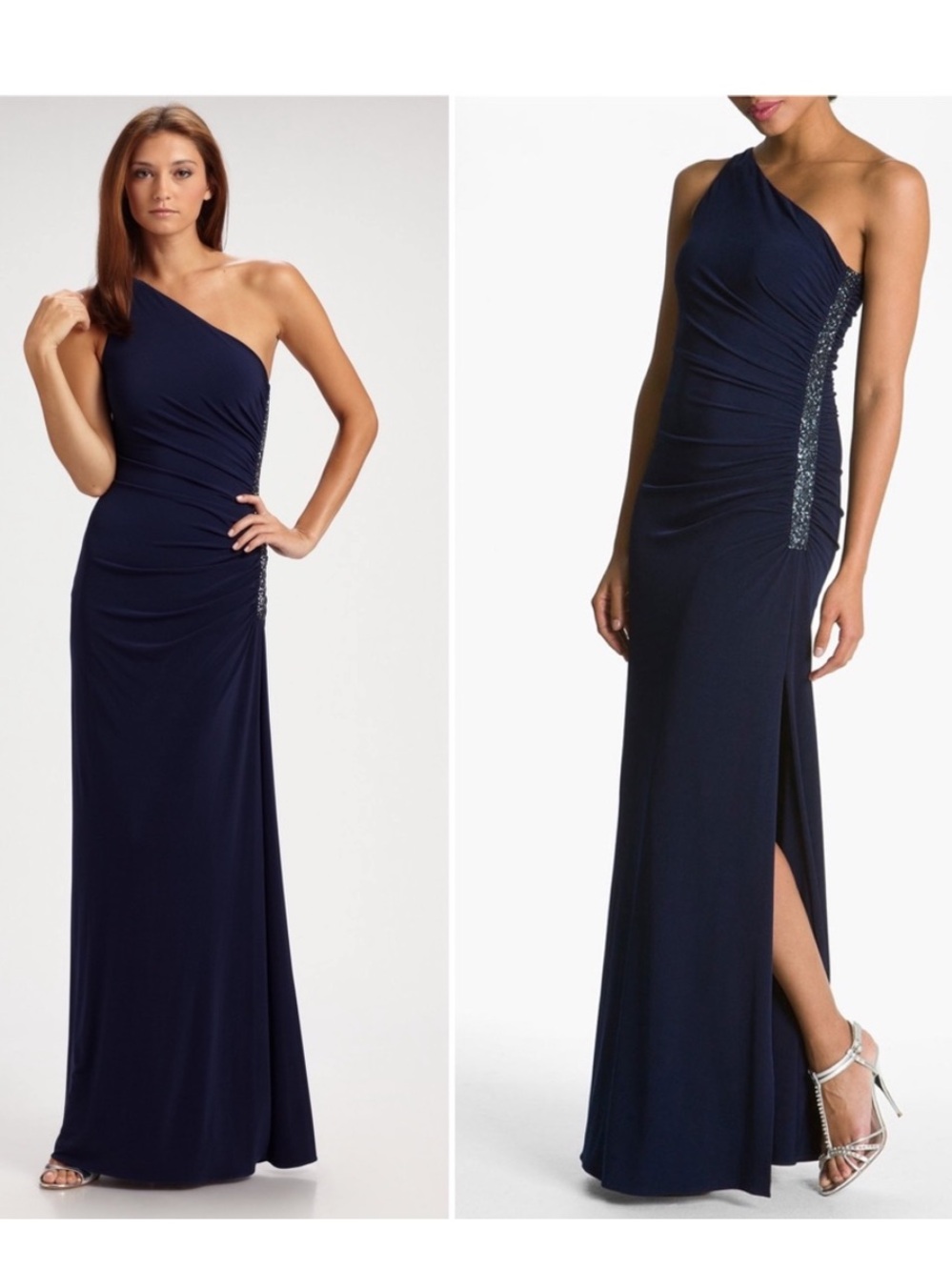 Laundry by Shelli Segal Beaded Panel One-Shoulder Gown in Navy Blue Midnight 10